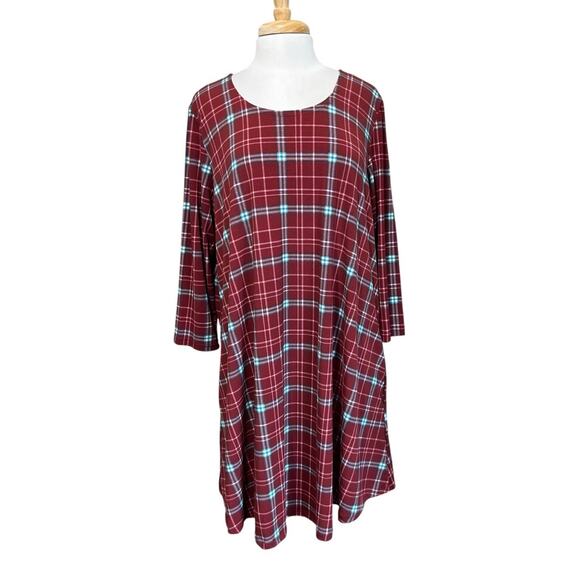 Mountain Mamas Tunic Dress Pockets Deep Sangria Tartan Plaid Women’s XXL - Picture 1 of 5